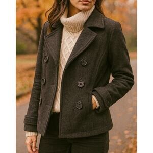 VTG American Eagle Y2K Utility Wool Pea Coat M Gray Preppy Academia Retro Bella